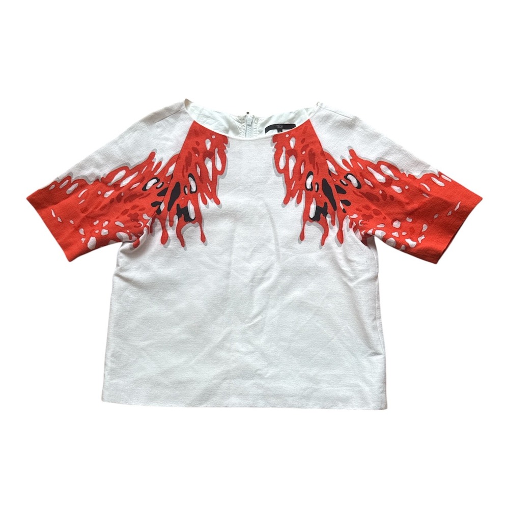Tibi New York Womens Size 10 White Red Abstract Graphic Prin